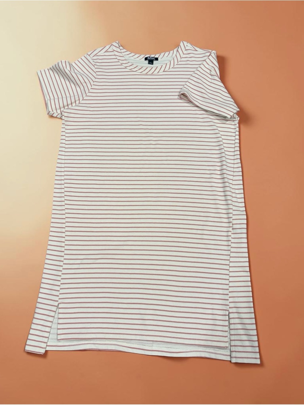 Buffalo David Bitton Cream & Dusty Pink Striped Short Sleeve Casual Dress Sz L